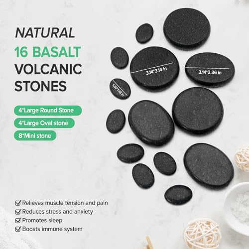 Portable Hot Stone Massage Warmer Set – 16 Basalt Stones, Digital