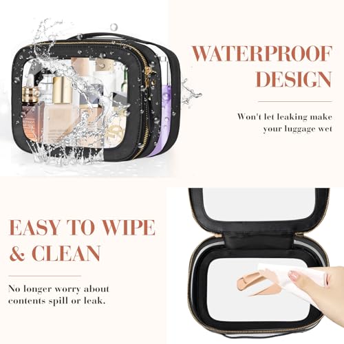 Beaulyn Clear Makeup Bag for Women - Waterproof Travel Toiletry Bag, Transparent Leather Cosmetic Organizer with Handle, Large Makeup Pouch for Travel
