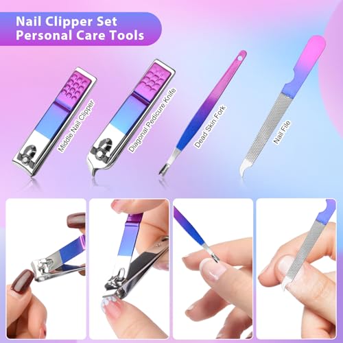 Colorful 12-Piece Manicure Set with Travel Case - Nail Clipper Kit for Men & Women