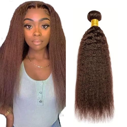 #4 Brown Yaki Straight Human Hair Bundle - 20 Inch, 50g