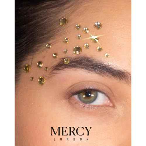 MERCY LONDON Face Gems in Gold, 866 Self Adhesive Rhinestone Stickers for Face, Eye, Makeup, Body, DIY Face Gems