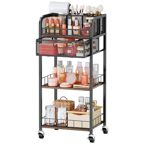 HapiRm 4-Tier Makeup Organizer Cart with Drawer & Dividers