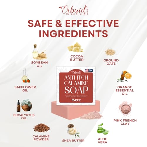 Calamine Soap Bar ? All Natural Instant Itch Relief ? Calming Calamine Soap for Itchy Skin, Insect Bite, Eczema, Poison Ivy Rash, Chicken Pox ? Pure Anti-Itch Body Wash Made in USA ? Large 5oz Bar