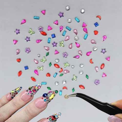 2000PCS Colorful Rhinestones Nail Art Charms Multi Shape Crystal Flat Back Nail Gems 3D Mini Heart Star Flower Nail Diamonds Kawaii Nail Crafts Acrylic Nail Rhinestone Diamonds for Women Nail