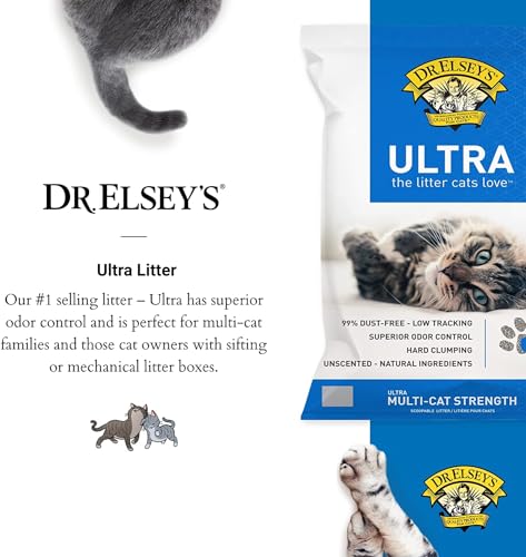 Dr. Elsey's Premium Clumping Cat Litter - Ultra - 99.9% Dust-Free, Low Tracking, Hard Clumping, Superior Odor Control, Unscented & Natural Ingredients