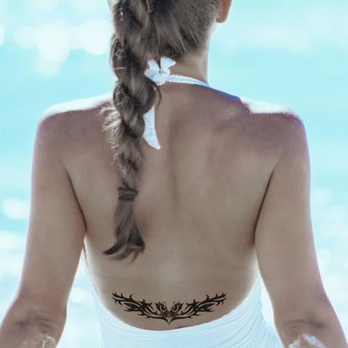 CARGEN Sexy Succubus Belly Temporary Tattoos -8 Sheets Of Black Devil's Heart Design Uterus Tattoo Stickers for Waterproof Fake Tattoos on Belly Chest Back Waist for Adult Girls and Women