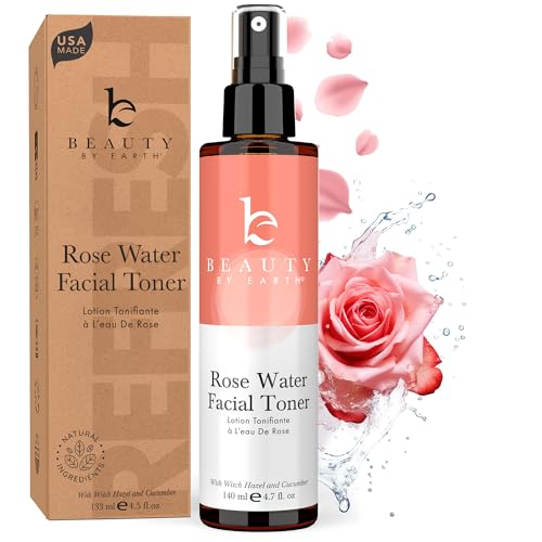 Rose Water Toner for Face - USA Made with Natural & Organic Ingredients, Hydrating Skin Toner Spray with Witch Hazel & Glycerin, Rosewater Face Mist, Alcohol-Free Face Toner for Dry and Sensitive Skin