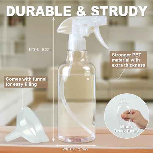 Plastic Spray Bottles (2-Pack, 16.9 Oz) Heavy Duty Spraying, Mist & Stream, Empty Water Sprayer Bottle for Cleaning Solutions, Essential Oils, Hair, Plants, BBQ, Dog Cat Behavior Correction (Clear)
