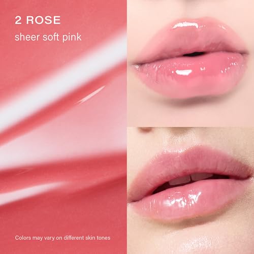 Melixir Vegan Lip Treatment, Sheer Tinted Lip Balm for Instant Hydration & Shine, Moisturizing Lip Gloss, Infused with Vegan Collagen & Jojoba Oil, Cruelty-Free, Korean Skincare-2 Rose(0.5oz/15g)