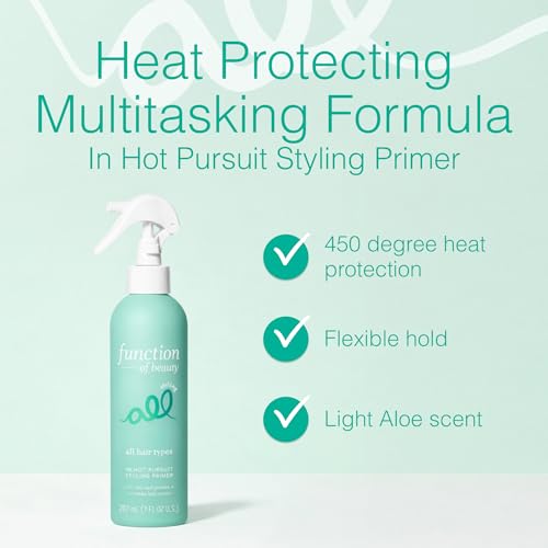 Function of Beauty Heat Protection Spray for Hair, In Hot Pursuit - Lightweight Thermal Heat Protectant Styling Primer with Flexible Hold - Frizz Control & Added Shine with Zero Crunch or Residue