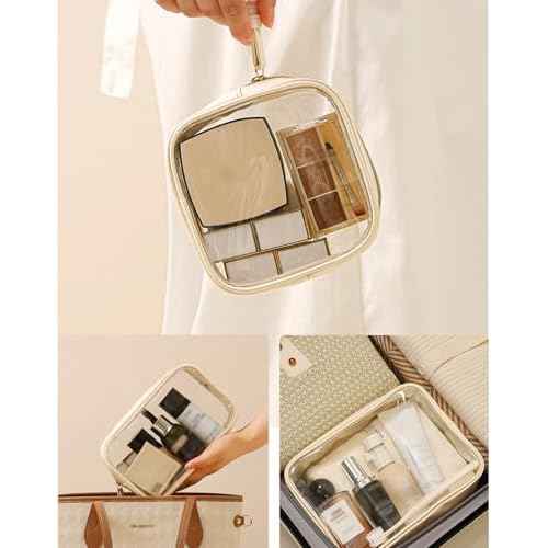 3Pcs Travel Clear Makeup Bag Set for Women, Transparent Toiletry Bag with Zipper Portable Makeup Pouch Organizer Waterproof Small Cosmetic Bag Compact Car Bag Organizer Car Accessories (White Set)