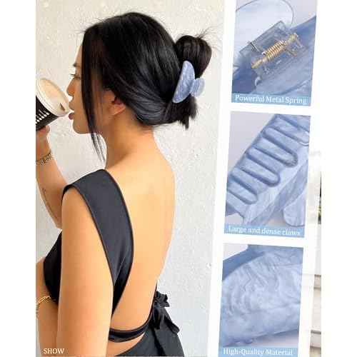 HAIMEIKANG Hair Clip, 4Pcs Acrylic Large Hair Clips in White, Blue, Emerald, Green - Strong Hold Jaw Clips for Thick Thin Hair, Cute Non-slip Claw Clips, Stylish Hair Accessories for Women Girls