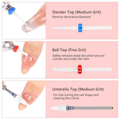 BQAN Nail Drill Bits Set, 6Pcs 3/32 In Drill Bit for Nail Tech Ceramic Bits for Remove Cuticle Acrylic Gel Polish Nail Manicure