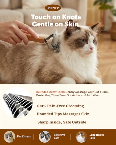 2-in-1 Cat Grooming Brush for Dematting & Deshedding - Safe for Sensitive Cats