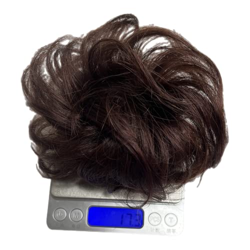 AYunhe 100% Human Messy Hair Bun with Fringe Tail Tousled Updo Scrunchies Hair Pieces Ponytail Hair Extension Curly Wavy Chignon Hairpieces for Women Girls (1B)