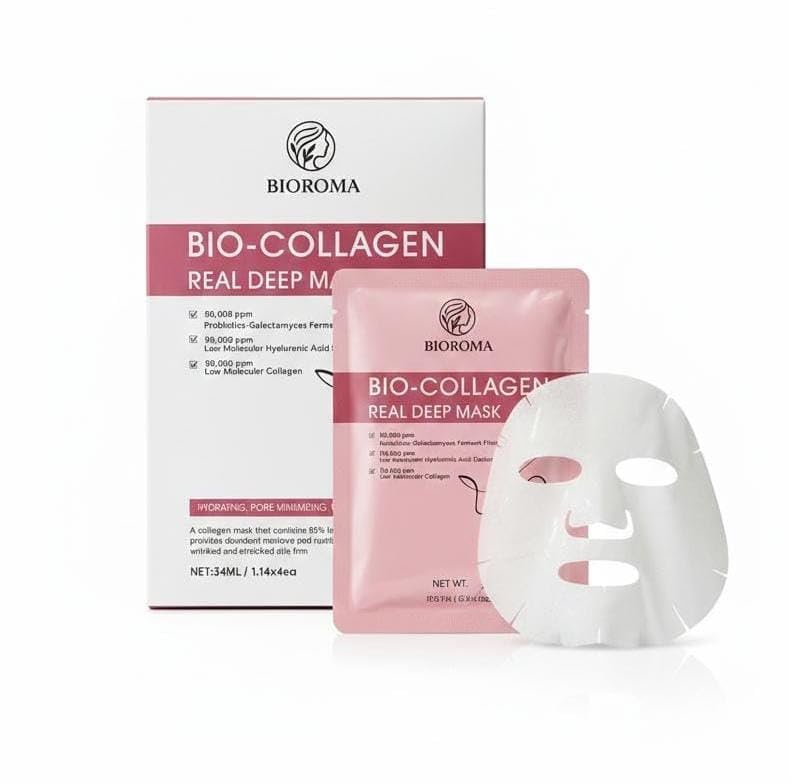 BIOROMA Collagen Face Mask Pack - Hydrating, Firming & Pore-Minimizing Hydrogel Masks 34ML x 4