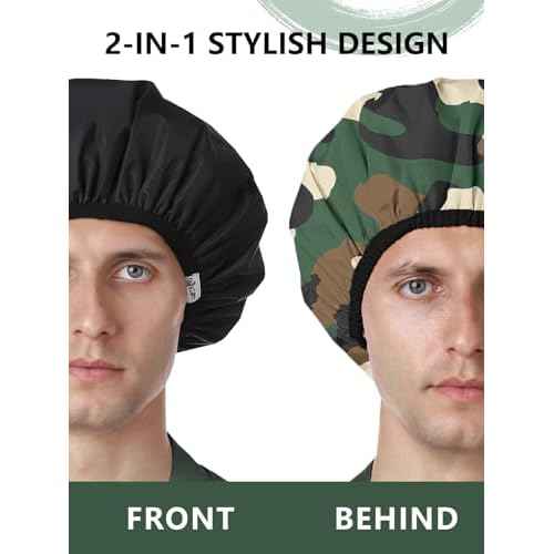 Years calm Shower Cap for Men, Waterproof Reusable Hair Cap with Dual-Layer Design, Reversible Double-Sided Use, Stretchable Elastic Band, Comfortable Fit for Shower, Gym, Hair Care & Travel