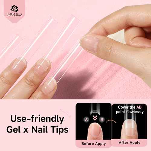 UNA GELLA No C Curve Tapered Square Nail Tips 216Pcs - 3XL Half Cover Clear Acrylic False Straight Nail Tips Long Soft Square Gel Tips Press on Nails for Nail Extensions DIY 12 Sizes With Box
