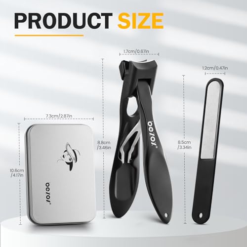 BEZOX Thick Nail Clippers with Metal Nail File - Professional Toenail Clipper for Thick Nails for Men - Stainless Steel Fingernail Clippers with Tin Case - Black