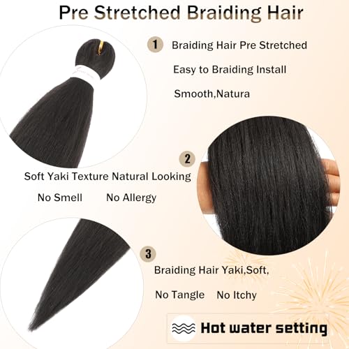 8 Packs Ombre Braiding Hair Pre Stretched 26 Inch Ombre Blue Long Pre Stretched Braiding Hair with Ombre Tone Hot Water Setting Soft Natural Texture Yaki Texture Hair (26inch 8Packs Tblue#)