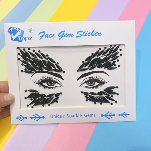 Black Rhinestone Face Jewels | Festival Body Gems Sticker