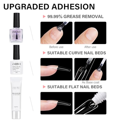 AILLSA Gel Nail Kit with U V Light, 224 Pcs Medium Square Nail Tip with Gel Glue