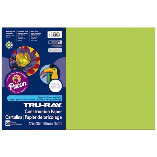 Tru-Ray® Construction Paper, 50% Recycled, 12" x 18", Brilliant Lime, Pack Of 50