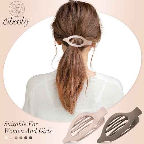 Obeoby 6 PCS Flat Hair Clips for Women, French Flat Claw Clips Large Medium Hair Barrettes Accessories Stocking Stuffers Christmas Gifts (Neutral)