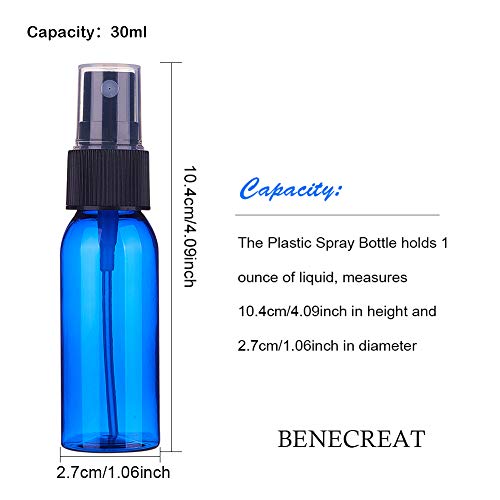 BENECREAT 24 Pack 1 Ounce (30ml) Blue Plastic Spray Bottle with Fine Mist Sprayers Atomizer Caps for DIY Home Cleaning, Aromatherapy & Beauty Care