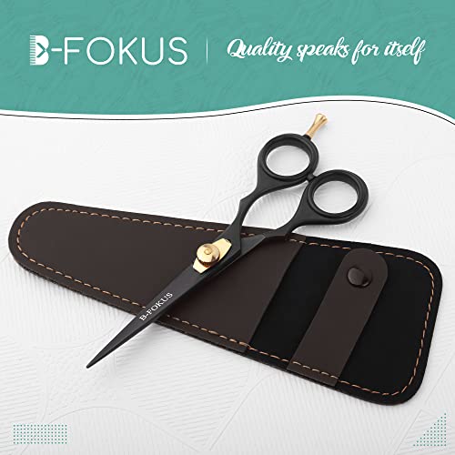 B-FOKUS 5.5” Durable Beard and Mustache Scissors, Black German Stainless Steel Beard Scissors, for Facial Hair Care, Beard Scissors for Men Come with Unique Design Pouch (Gold and Silver, 5.5 inch)