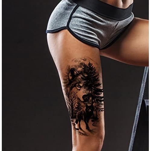 Temporary Tattoos Animal, 6-Sheet Wolf Lion Large Temporary Tattoo for Men, Waterproof Long Lasting Tattoos Realistic Fake Tattoos for Women Kids