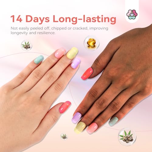 SAVILAND Nail Polish Set Quick-Dry: Summer Jelly Pastel Pink Nail Polish Kit Base-Top Coat 0.34 oz Macarons Candy Transparent Nudes Bluk Nail Polish Non Gel for Finger Toe French DIY Set Women Home