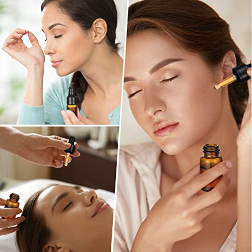 Nuogo 100 Pcs Mini Amber Glass Oil Dropper Bottle Bulk, Clear Essential Small Empty Sample Vial with Dropper and Black Caps Tiny Amber Glass Bottles Perfume Jars for Travel(3 ml)