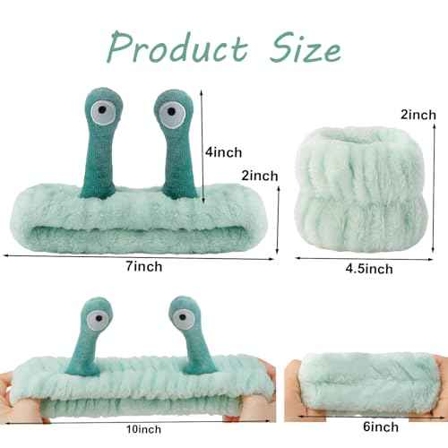 SuPoo Snail Spa Headband and Wristband Set Funny Alien Skincare Headband for Washing Face Puffy Wrist Bands for Women Animal Makeup Head Band Preppy Teen Girl Gifts Trendy Stuff Hair Accessories 9PCS