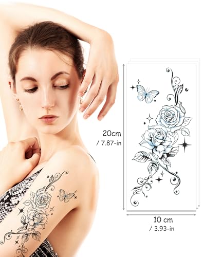 Waterproof Flower Butterfly Temporary Tattoos, 10 Sheets