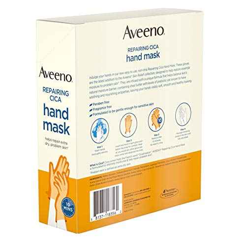 Aveeno Repairing Cica Hand Mask With Prebiotic Oat and Shea Butter, 6 Count