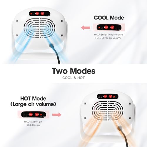 Rotatable Air Nail Dryer, 600W Warm & Cool Wind Blower Dryer for Regular Nail Polish, Multifunctional Nail Polish Fan Blow Dryer for Both Hands and Feet, Home and Salon Use No Harmful (White)
