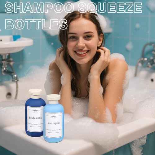 ASEVAT 6.7oz Airtight Plastic Travel Shampoo Bottles, Empty Squeeze Bottle, Refillable Travel Shampoo and Conditioner Bottles, Hand Soap Dispenser for Vacation, Gym, Lotion(Blue+Navy+Grey)