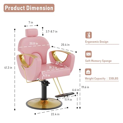 LOUVIXA Barber Chair Height Adjustable Hydraulic Salon Chair Pink