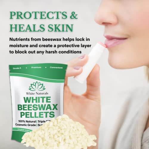 White Naturals White Beeswax Pellets 1 lb (16 oz), Pure, Natural, Cosmetic Grade, Bees Wax Pastilles, Triple Filtered, Great For DIY Lip Balms, Lotions, Candles