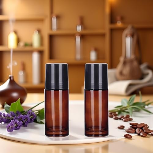 50ml Brown Glass Roller Bottles Set of 2 – Refillable Rollerball Containers for Essential Oils & Fragrances