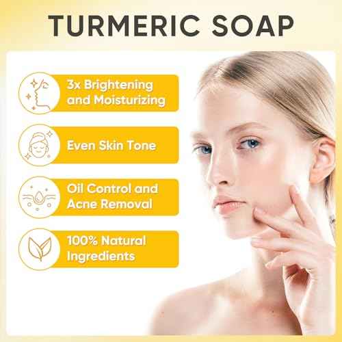 Treeroot 5 Pack Turmeric Soap for Dark Spots, 80g Kojic Acid and Turmeric Soap Bar, Face Even Skin Tone, Natural Potent Moisturizing Ingredient, Contains Vitamin C, Shea Butter, Lemon Oil, Retinol