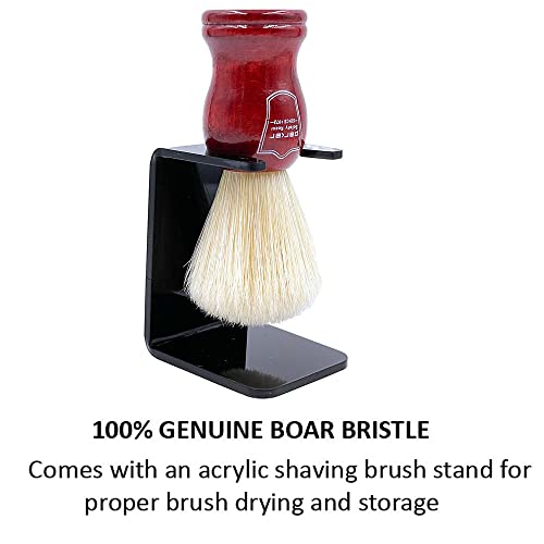 Parker Safety Razor Deluxe 100% Boar Bristle Shaving Brush with Rosewood Handle & Brush Stand ? Handmade Exfoliating Brush for Traditional Wet Shaving
