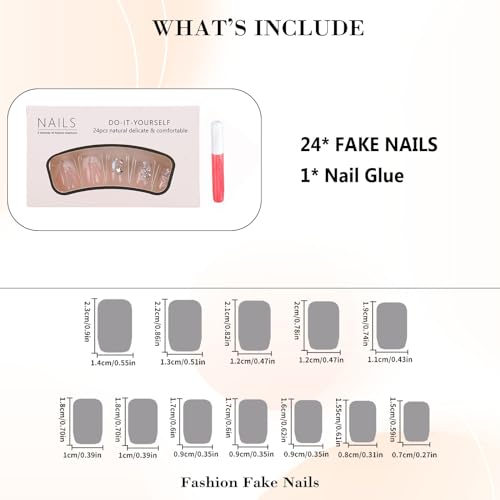 IMRAIN Blue Press on Nails Short Square Fake Nails Cat Eye Bling French False Nails Tips Full Cover Glossy Glue on Nails Squoval Artificial Acrylic Gel Cute Stick on Nails Kit 24Pcs