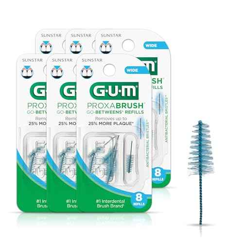 GUM Proxabrush Go-Betweens Refills - Wide - Compatible with GUM Permanent Handle - Reusable Interdental Brushes - Soft Bristled Dental Picks, 8 Count(Pack of 6)