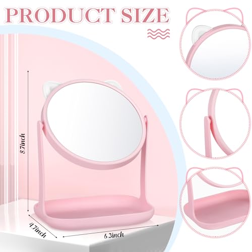 8 Set Spa Party Supplies Cat Table Mirrors Pink Bow Headbands for Sleepover Slumber Birthday Party Favors Washing Face Makeup Gifts(Cat)