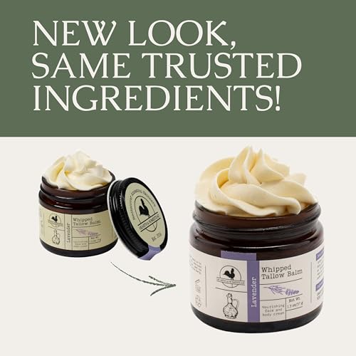 Hearth and Homestead: Handmade Whipped Tallow Balm, Organic, Moisturizer, Body Butter with Infused Olive Oil, for Eczema, Rosacea, Baby (Lavender)