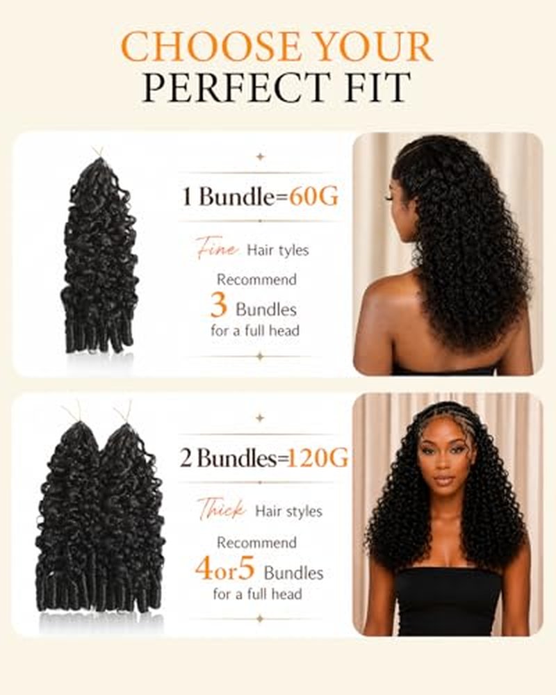 16" Burmese Curly Crochet Hair Extensions - Human Hair, Pre-Looped
