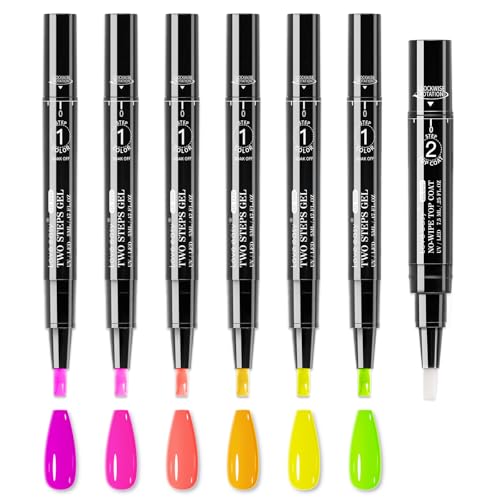 Love Easy 2-Step Gel Nail Polish Pen Kit - 6 Fluorescent Colors & Stickers