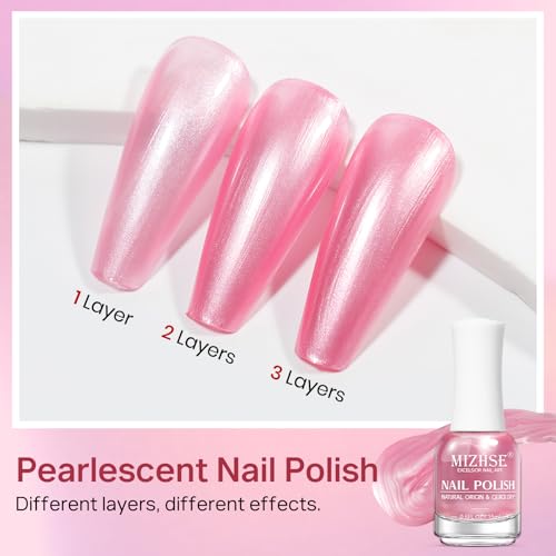 MIZHSE Pearlescent Rose Pink Nail Polish - Quick Dry Pearl Lacquer (15ml)